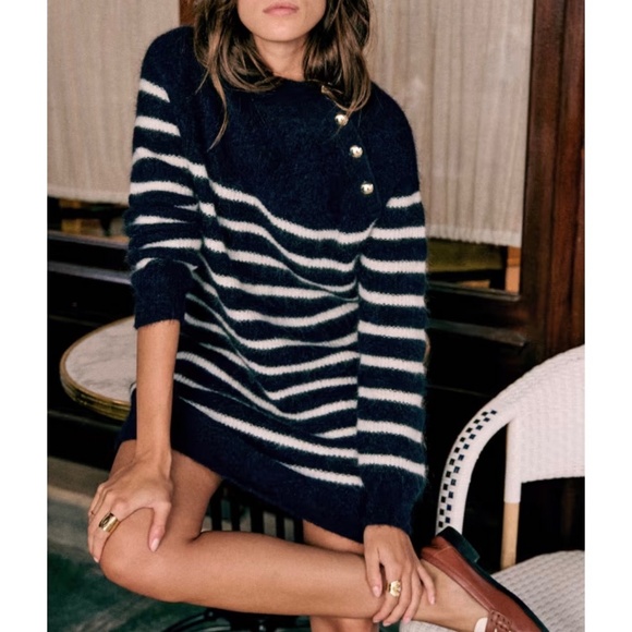 Sezane Dresses & Skirts - Last Chance! Like New Sezane Tessa Mohair Wool Striped Sweater Dress Navy Ecru S
